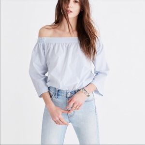 Madewell Blue Striped Off The Shoulder Top